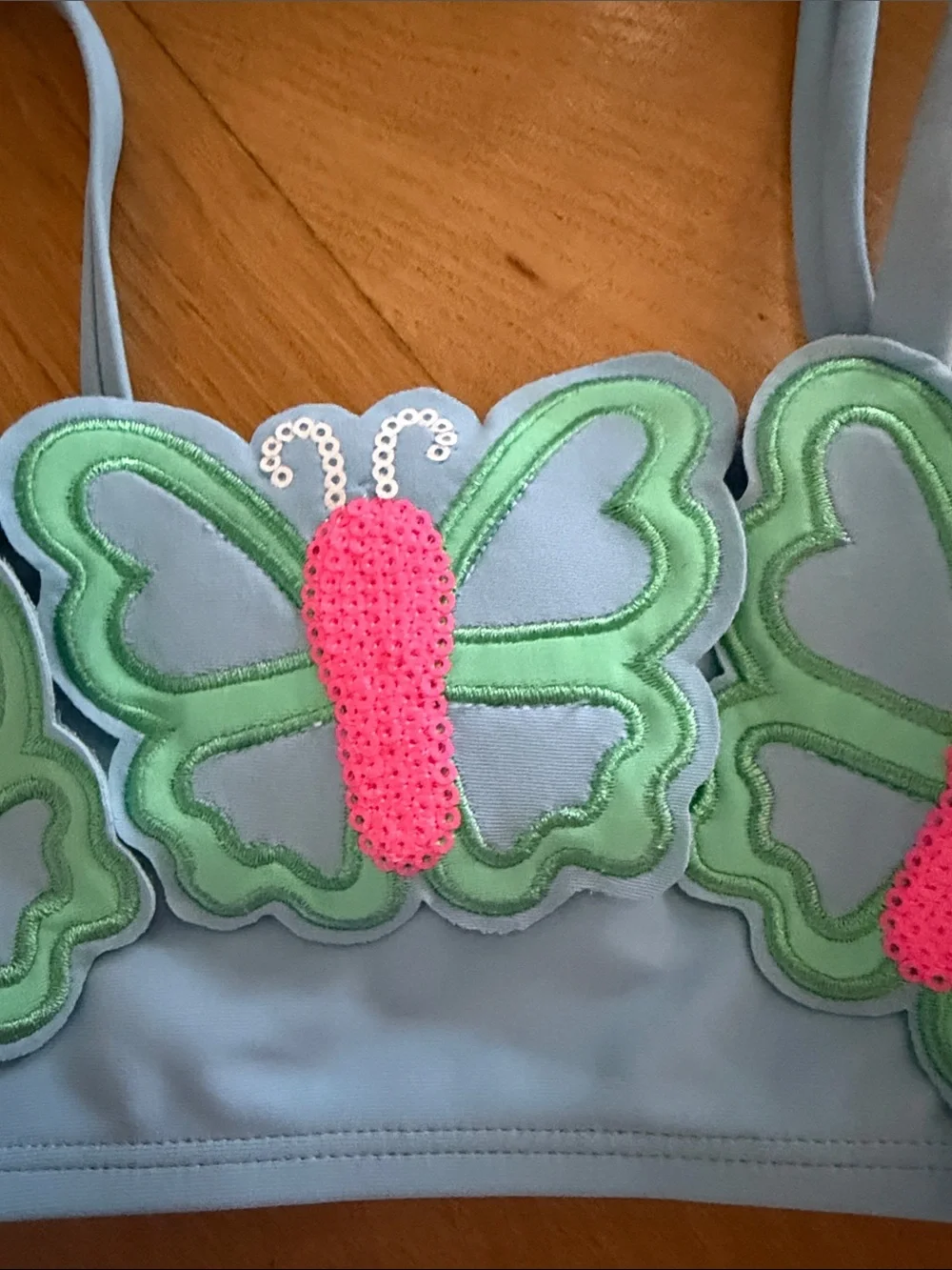 Blue Kids Butterfly Bikini Set with Pink & Green Appliqués cutest ever!!!